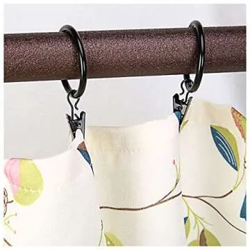 Premium Black Curtain Rings with Clips - Set of 40