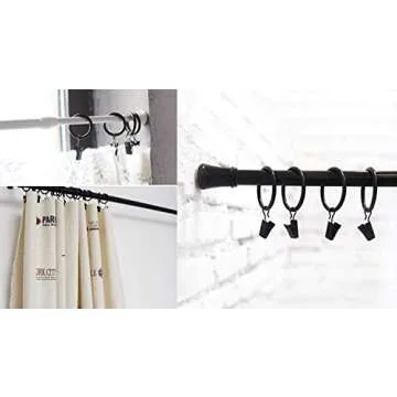 Premium Black Curtain Rings with Clips - Set of 40