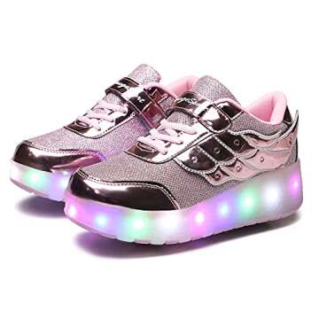 Nsasy Roller Shoes USB Charge Girls Boys Sneakers with Wheels LED Roller Skates Shoes