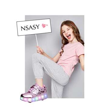 Nsasy Roller Shoes USB Charge Girls Boys Sneakers with Wheels LED Roller Skates Shoes