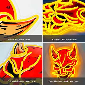 Hannya Mask Neon Sign for Game Rooms & Tattoo Shops