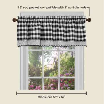 Buffalo Check Valance Window Curtains - 58 Inch Width, 14 Inch Length - Black & White Plaid - Light Filtering Farmhouse Country Drapes for Bedroom Living & Dining Room by Achim Home Decor