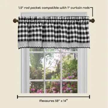 Buffalo Check Valance Window Curtains - 58 Inch Width, 14 Inch Length - Black & White Plaid - Light Filtering Farmhouse Country Drapes for Bedroom Living & Dining Room by Achim Home Decor