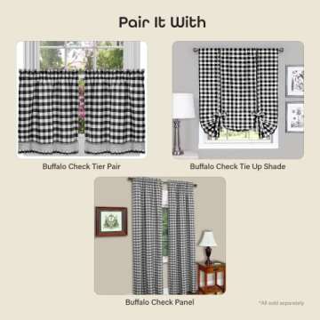 Buffalo Check Valance Window Curtains - 58 Inch Width, 14 Inch Length - Black & White Plaid - Light Filtering Farmhouse Country Drapes for Bedroom Living & Dining Room by Achim Home Decor