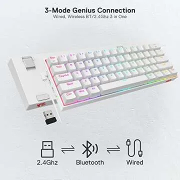 Redragon K530 Pro Draconic 60% Wireless RGB Mechanical Keyboard, BT/2.4Ghz/Wired 3-Mode 61 Keys Comp...
