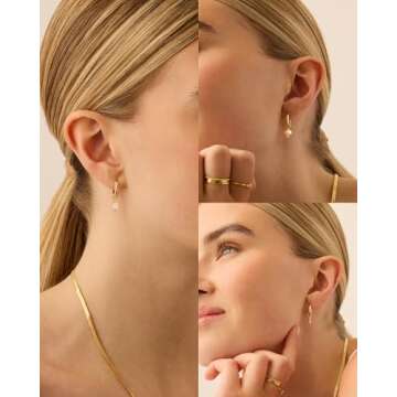 PAVOI 18K Yellow Gold Plated Huggie Earrings and Charm Set for Women | Mix and Match Earring Pack with Pearl & Baguette Cubic Zirconia Charms