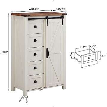 T4TREAM 5 Drawers Dresser for Bedroom w/Sliding Barn Door, Farmhouse Modern Tall Dresser 5 Chest of ...