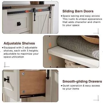 T4TREAM 5 Drawers Dresser for Bedroom w/Sliding Barn Door, Farmhouse Modern Tall Dresser 5 Chest of Drawers, Storage Organizer Dresser for Bedroom, Hallway, Living Room, Kids Room, Antique White