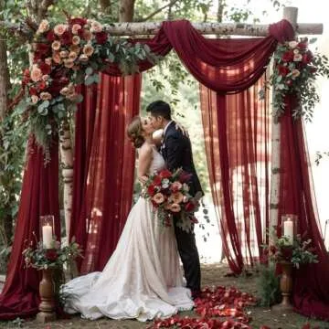 Elegant Wedding Arch Draping Fabric - 2 Burgundy Panels 18FT