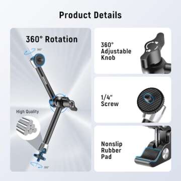 NEEWER 9.8"/25cm Adjustable Magic Arm with Super Clamp, 1/4" & 3/8" Threads, 1/4" Screws for Flash/LED Light/Microphone/Monitor, Compatible with SmallRig Camera Cage, Max Load: 4.4lb/2kg, ST25C