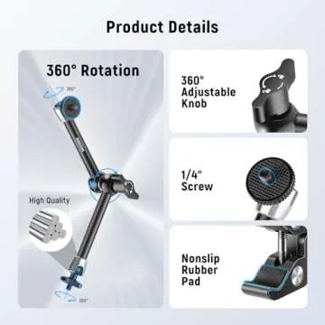 NEEWER 9.8"/25cm Adjustable Magic Arm with Super Clamp, 1/4" & 3/8" Threads, 1/4" Screws for Flash/LED Light/Microphone/Monitor, Compatible with SmallRig Camera Cage, Max Load: 4.4lb/2kg, ST25C