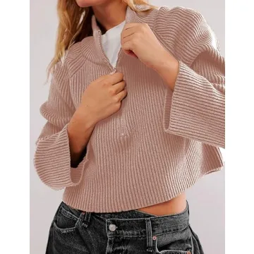 RIATOUR Women's Half Zip Pullover Sweater - Cozy Fall Style