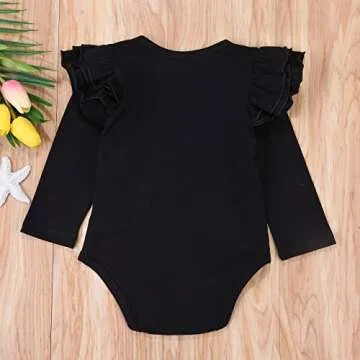 Minesiry Infant Baby Girl Basic Ruffle Long Sleeve Cotton Romper Bodysuit Tops Clothes (Black, 9-18 Months)