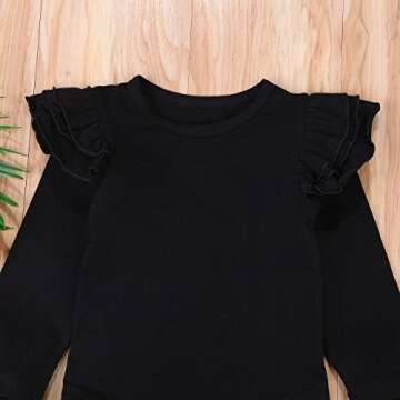 Minesiry Infant Baby Girl Basic Ruffle Long Sleeve Cotton Romper Bodysuit Tops Clothes (Black, 9-18 Months)