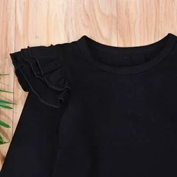 Minesiry Infant Baby Girl Basic Ruffle Long Sleeve Cotton Romper Bodysuit Tops Clothes (Black, 9-18 Months)