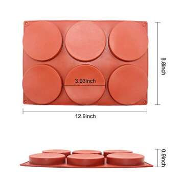 6-Cavity Large Cake Molds Silicone Round Disc Resin Coaster Mold Non-Stick Baking Molds, Mousse Cake...