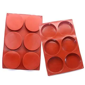 6-Cavity Large Cake Molds Silicone Round Disc Resin Coaster Mold Non-Stick Baking Molds, Mousse Cake Pan, French Dessert, Candy, Soap (Red)