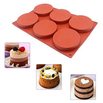 6-Cavity Large Cake Molds Silicone Round Disc Resin Coaster Mold Non-Stick Baking Molds, Mousse Cake Pan, French Dessert, Candy, Soap (Red)