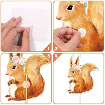 24PCS Floral Woodland Animal Centerpiece Sticks Pink Flowers Boho Woodland Creatures Shaped Cutouts Table Toppers for Forest Friends Girls Baby Shower Wild One Camping Party Supplies Cabin Home Decor