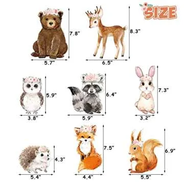 24PCS Floral Woodland Animal Centerpiece Sticks Pink Flowers Boho Woodland Creatures Shaped Cutouts Table Toppers for Forest Friends Girls Baby Shower Wild One Camping Party Supplies Cabin Home Decor