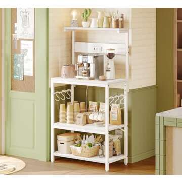 SUPERJARE Kitchen Bakers Rack with Power Outlet - 4 Tiers, Coffee Bar Table, Microwave Stand, Storag...