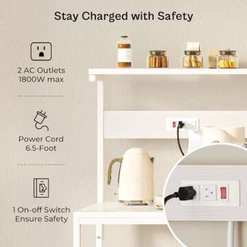 Stylish SUPERJARE Kitchen Bakers Rack with Power Outlet