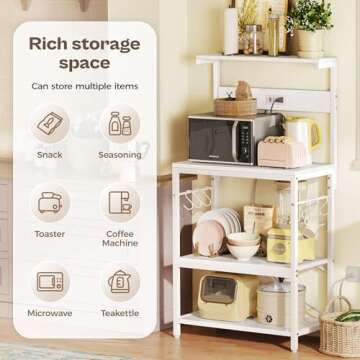 Stylish SUPERJARE Kitchen Bakers Rack with Power Outlet