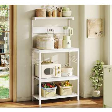 Stylish SUPERJARE Kitchen Bakers Rack with Power Outlet