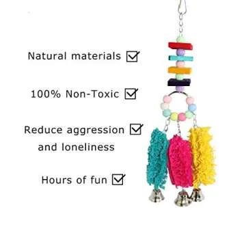 Lanermoon Chicken Toys for Hens with Natural Colorful Loofah Hanging Bells Chewing Toys