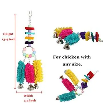 Lanermoon Chicken Toys for Hens with Natural Colorful Loofah Hanging Bells Chewing Toys