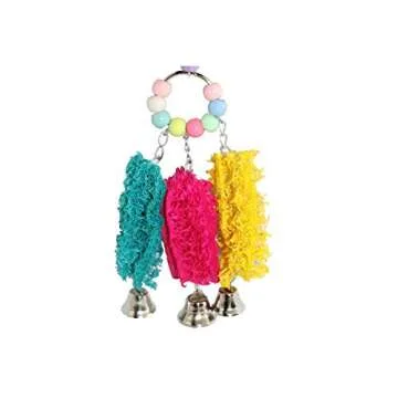 Lanermoon Chicken Toys for Hens with Natural Colorful Loofah Hanging Bells Chewing Toys