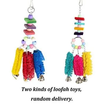 Lanermoon Chicken Toys for Hens with Natural Colorful Loofah Hanging Bells Chewing Toys