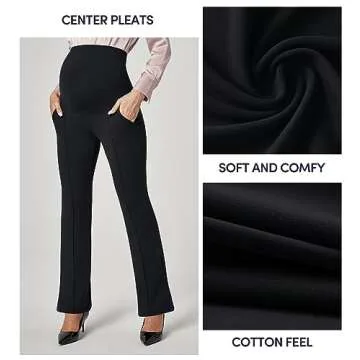 IUGA Soft Maternity Pants Over The Belly with Pockets Stretchy Maternity Clothes for Work Pregnancy Flare Maternity Leggings Black