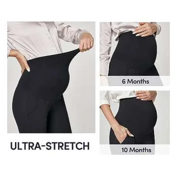IUGA Soft Maternity Pants Over The Belly with Pockets Stretchy Maternity Clothes for Work Pregnancy Flare Maternity Leggings Black