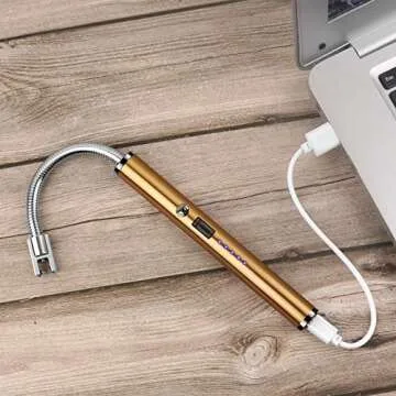 Calar Flexible Candle Lighter,Electric Arc Lighter Camping Lighter with Long Flexible Neck and Safety Switch,USB Rechargeable,Windproof Grill Lighter for Candle BBQ Fireworks (Rose Gold)
