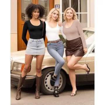 MANGOPOP Women's Scoop Neck Long Sleeve Tee in Light Camel