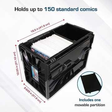 BCW Comic Bin, Black - Holds 150 Comics, Acid Free Storage and Organizer, Heavy Duty Plastic, Stackable, Includes Partition
