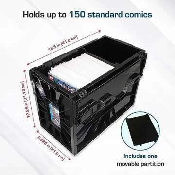 BCW Comic Bin, Black - Holds 150 Comics, Acid Free Storage and Organizer, Heavy Duty Plastic, Stackable, Includes Partition