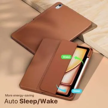 VAKS for iPad Air 6th Generation Case 11 inch M2 2024, iPad Air 5th / iPad Air 4th Generation case 10.9 inch, Trifold Stand Smart Cover Auto Wake with Pencil Holder Soft TPU Back, Brown