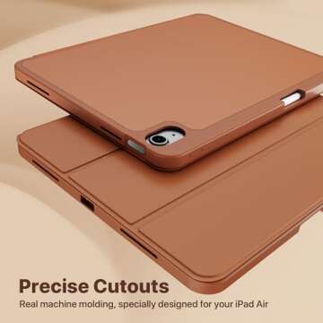 VAKS for iPad Air 6th Generation Case 11 inch M2 2024, iPad Air 5th / iPad Air 4th Generation case 10.9 inch, Trifold Stand Smart Cover Auto Wake with Pencil Holder Soft TPU Back, Brown