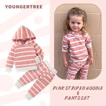 YOUNGER TREE Baby Girl Boy Cotton Winter Clothing Set Long Sleeve Striped Hoodie Sweatshirt Tops + P...
