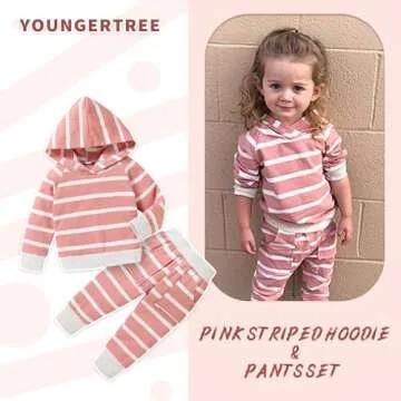 YOUNGER TREE Baby Girl Boy Cotton Winter Clothing Set Long Sleeve Striped Hoodie Sweatshirt Tops + P...