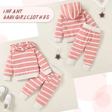YOUNGER TREE Baby Girl Boy Cotton Winter Clothing Set Long Sleeve Striped Hoodie Sweatshirt Tops + Pants Outfit Sets Infant Fall Clothes (Pink Stripes,3-6 Months)