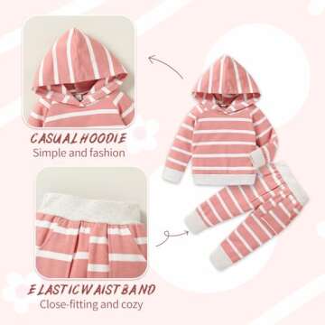 YOUNGER TREE Baby Girl Boy Cotton Winter Clothing Set Long Sleeve Striped Hoodie Sweatshirt Tops + Pants Outfit Sets Infant Fall Clothes (Pink Stripes,3-6 Months)
