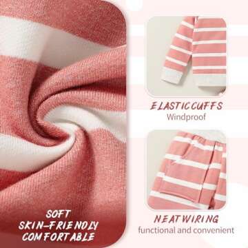 YOUNGER TREE Baby Girl Boy Cotton Winter Clothing Set Long Sleeve Striped Hoodie Sweatshirt Tops + Pants Outfit Sets Infant Fall Clothes (Pink Stripes,3-6 Months)