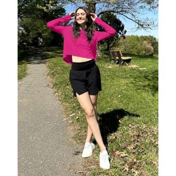 G4Free Long Sleeve Crop Tops for Women Workout Shirts Breathable Lightweight Cotton Athletic Gym Shirts(Hot Pink,M)