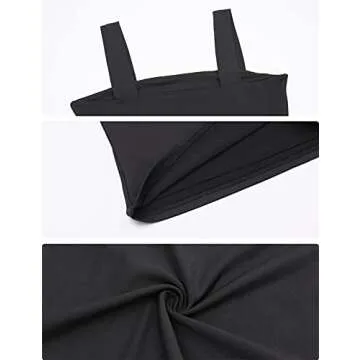 Amilia Women's Basic Solid Casual Wide Strap Tank Tops Double Layer Cami Crop Summer Shirts