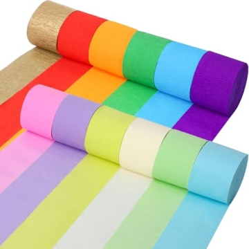Colorful Crepe Paper Streamers - 12 Rolls for Festive Decorations