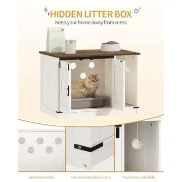 Hzuaneri Cat Litter Box Enclosure, Hidden Litter Box Cabinet Furniture with Cat Bell, Indoor Cat House, Farmhouse Style, 31.5 x 19.7 x 20.9Inches, for Hallway, Bedroom, Rustic Brown and White CB82414X