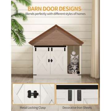 Hzuaneri Cat Litter Box Enclosure, Hidden Litter Box Cabinet Furniture with Cat Bell, Indoor Cat House, Farmhouse Style, 31.5 x 19.7 x 20.9Inches, for Hallway, Bedroom, Rustic Brown and White CB82414X